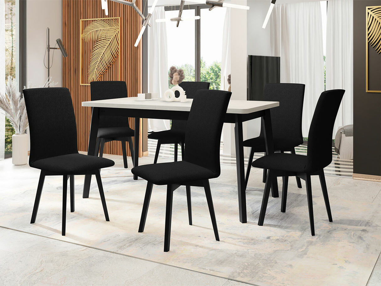 Étkezőgarnitúra 24 (OSLO 6 + LUNA 2) III, Asztal színe: Fehér + Fekete, Kárpit: Kronos 7