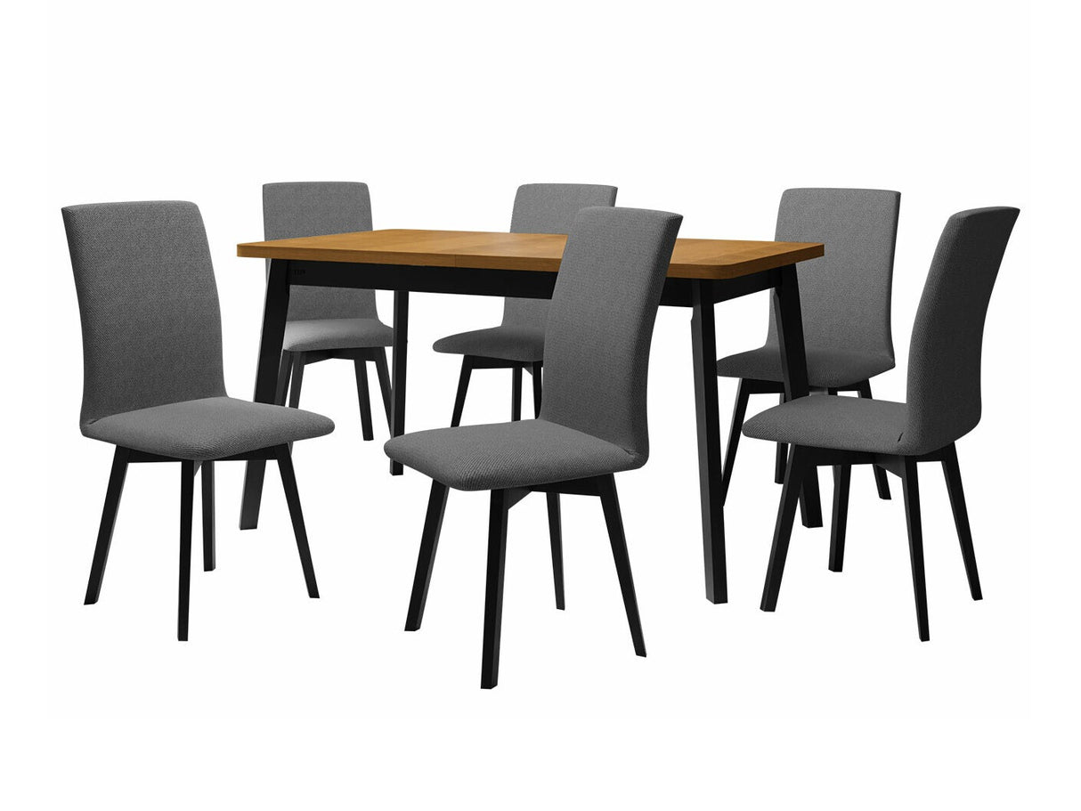 Étkezőgarnitúra 24 (OSLO 6 + LUNA 2) III, Asztal színe: Grandson tölgy + Fekete, Kárpit: Kronos 22