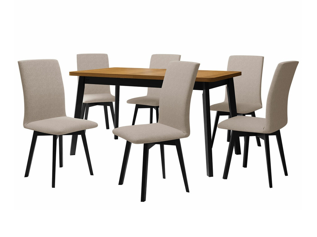 Étkezőgarnitúra 24 (OSLO 6 + LUNA 2) III, Asztal színe: Grandson tölgy + Fekete, Kárpit: Paros 2