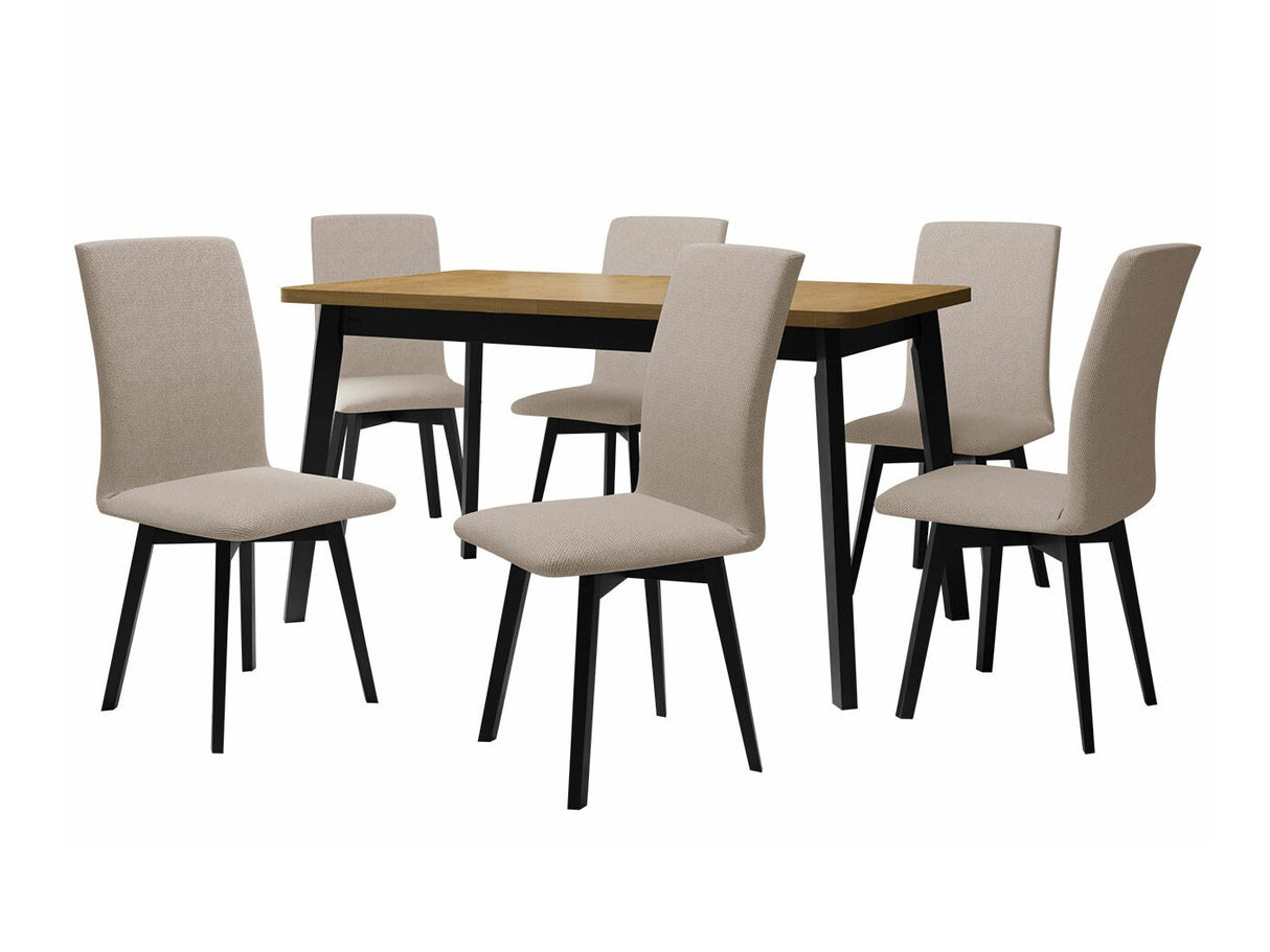 Étkezőgarnitúra 24 (OSLO 6 + LUNA 2) III, Asztal színe: Sonoma tölgy + Fekete, Kárpit: Paros 2