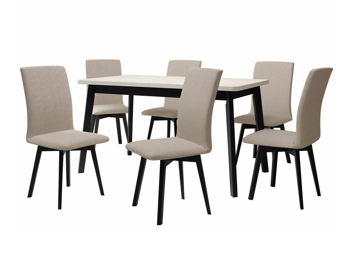 Étkezőgarnitúra 24 (OSLO 6 + LUNA 2) III, Asztal színe: Fehér + Fekete, Kárpit: Paros 2