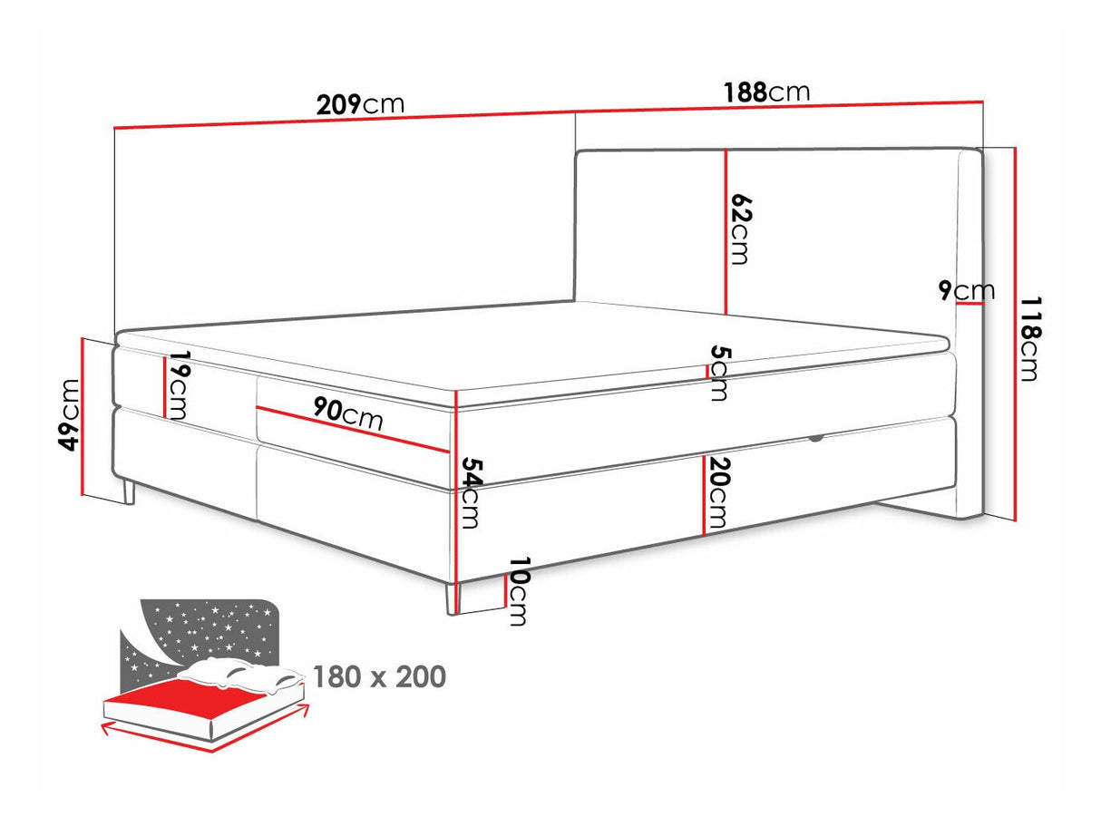 Kontinentális ágy Laro, Szín: Poso 100 + Paros 01, Alvó felület mérete: 180 x 200 cm