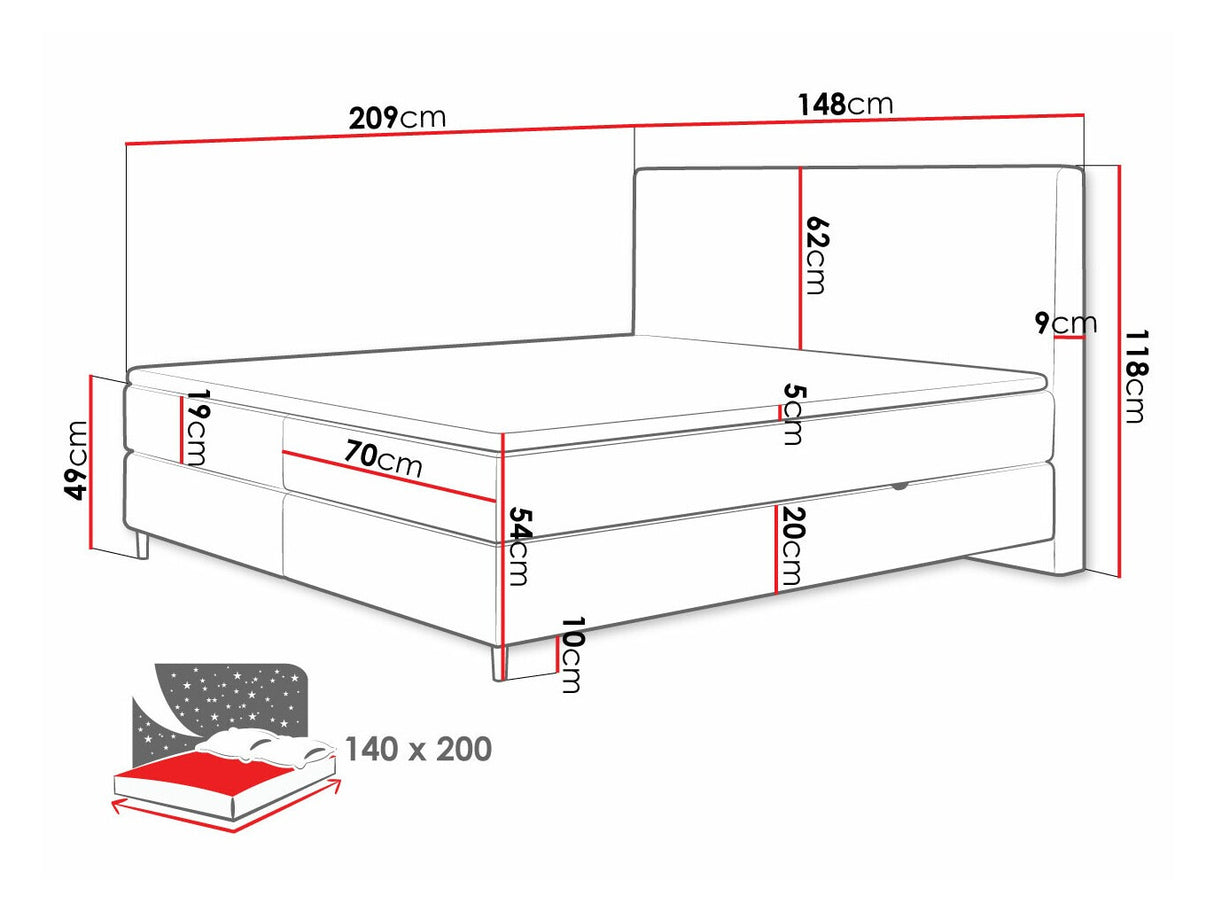Kontinentális ágy Laro, Szín: Poso 55 + Paros 05, Alvó felület mérete: 140 x 200 cm