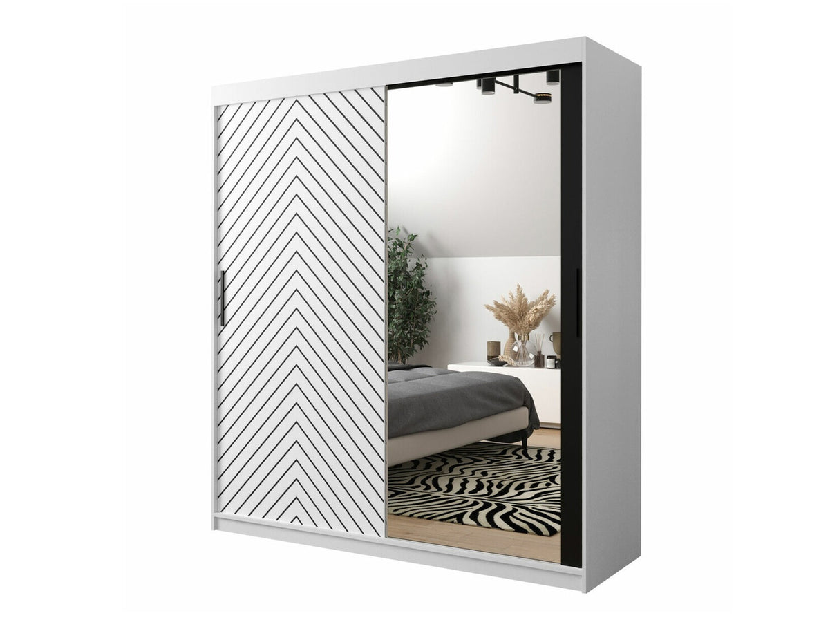 Gardróbszekrény 180 Jodełka 2 (Ratintu), Szín: Fehér + Fekete, Fiókok: Igen