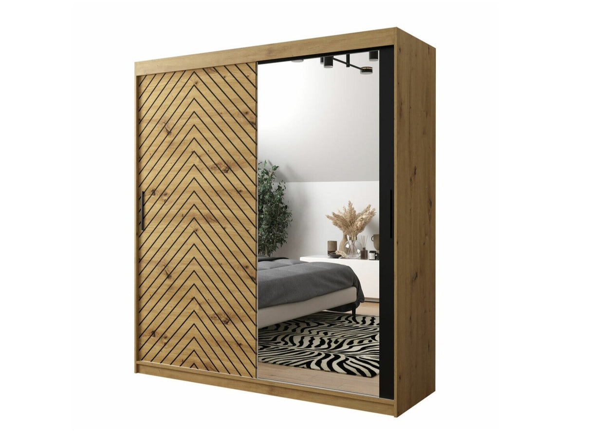 Gardróbszekrény 180 Jodełka 2 (Ratintu), Szín: Artisan tölgy + Fekete, Fiókok: Nem