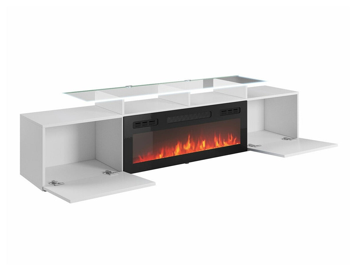 TV-állvány ROVA EF z kominkiem (Kebuta), Szín: Fekete + Fényes fekete, Led világítás: Igen