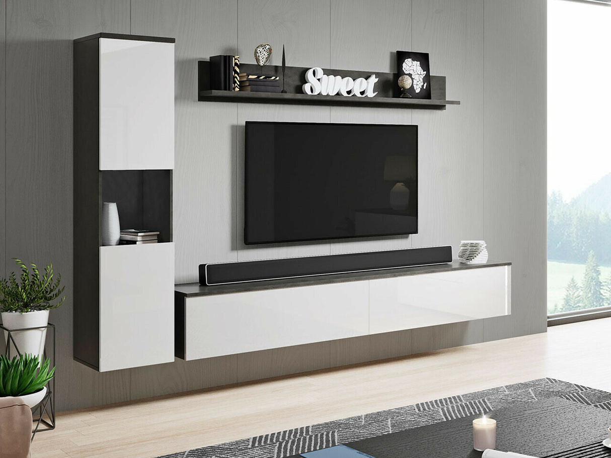 Nappali szett PARIS BR (Bamisio), Szín: Sötétszürke + Fényes fehér, Led világítás: Nem