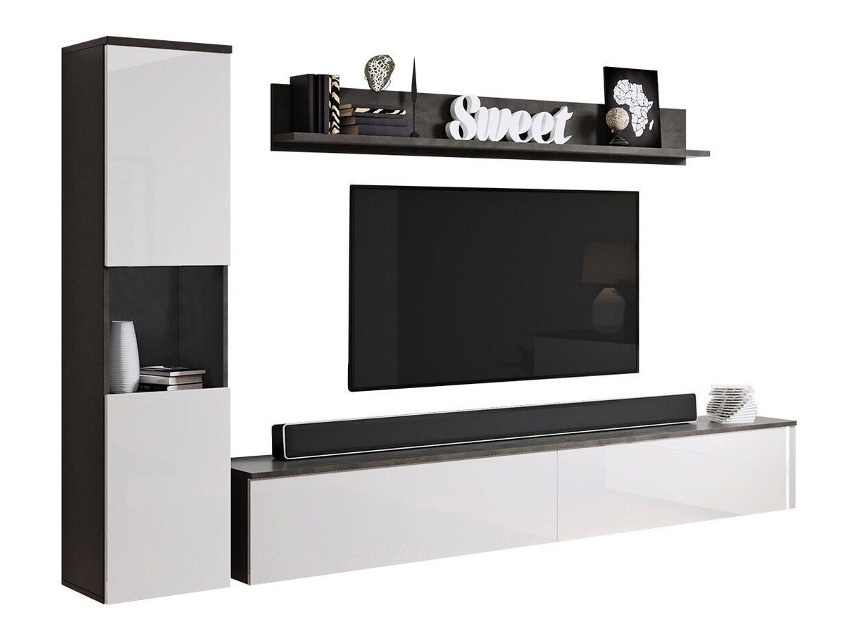 Nappali szett PARIS BR (Bamisio), Szín: Sötétszürke + Fényes fehér, Led világítás: Nem