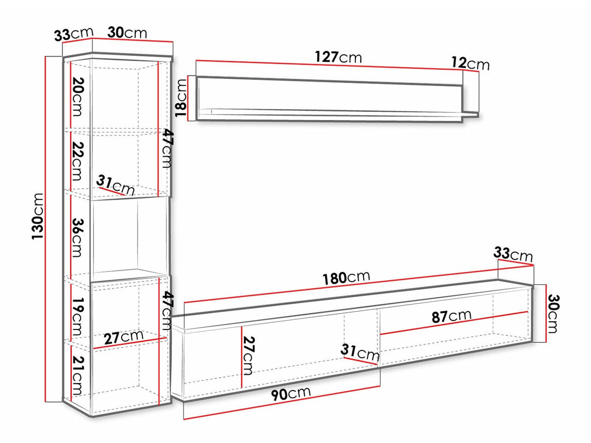 Nappali szett PARIS BR (Bamisio), Szín: Sötétszürke + Fényes fehér, Led világítás: Nem