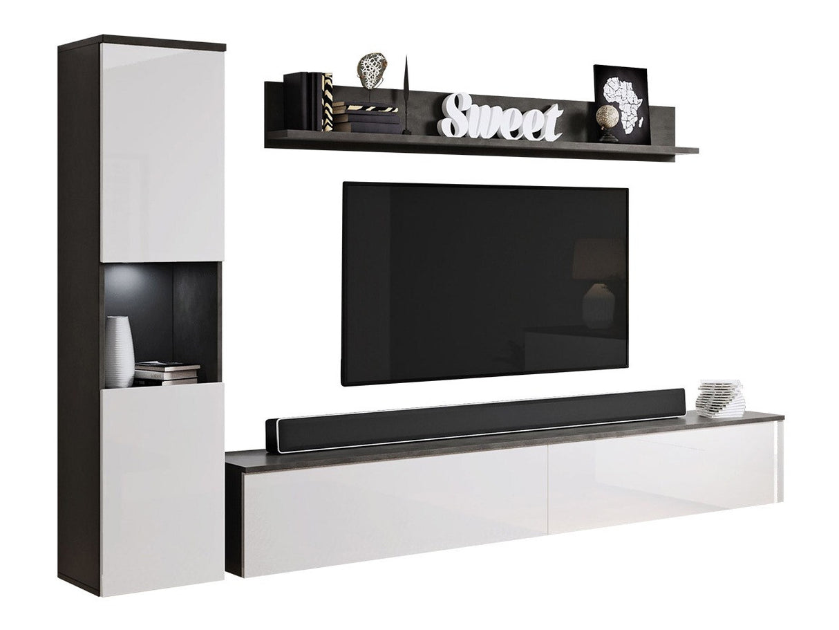 Nappali szett PARIS BR (Bamisio), Szín: Sötétszürke + Fényes fehér, Led világítás: Igen