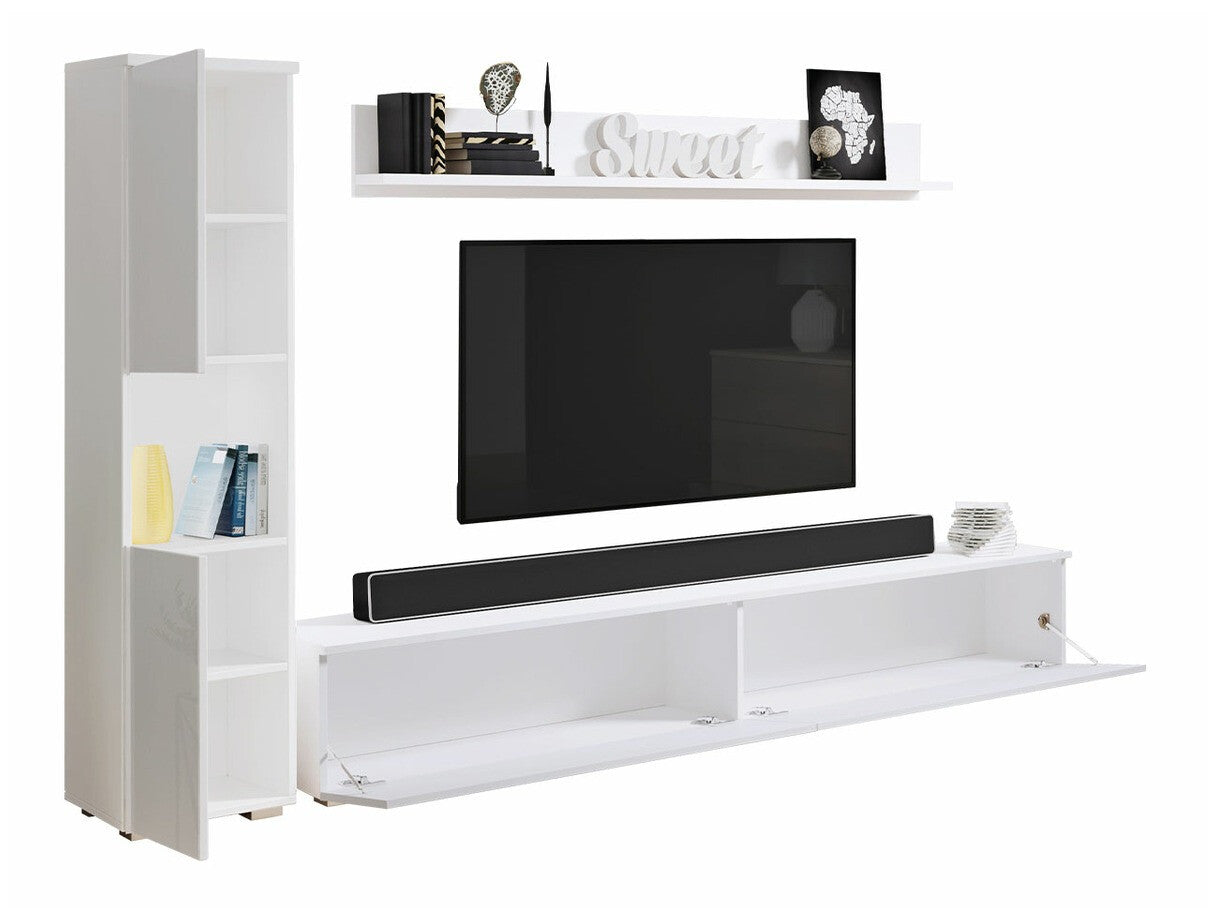 Nappali szett PARIS BR (Bamisio), Szín: Sötétszürke + Fényes fehér, Led világítás: Igen