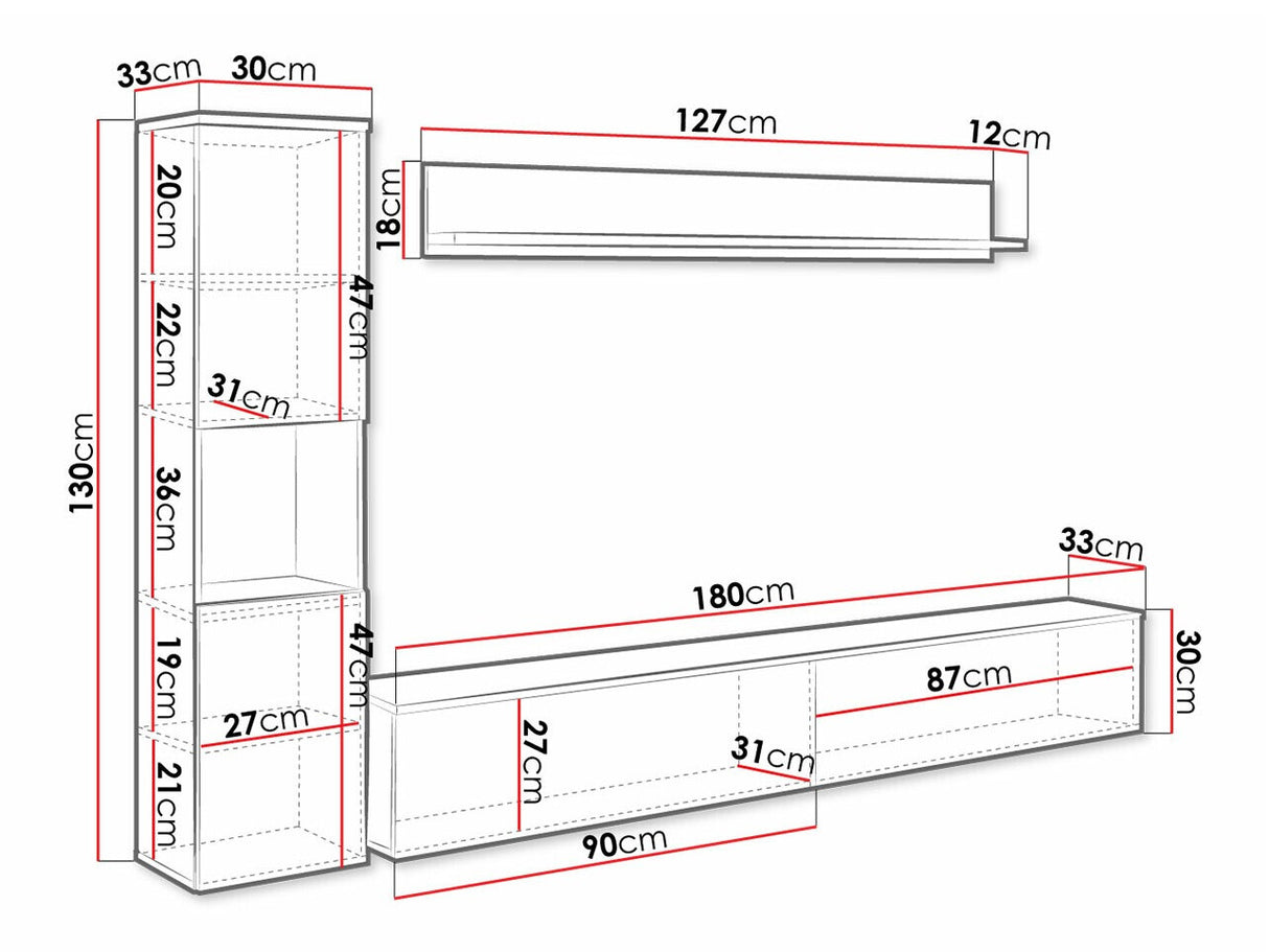 Nappali szett PARIS BR (Bamisio), Szín: Sötétszürke + Fényes fehér, Led világítás: Igen