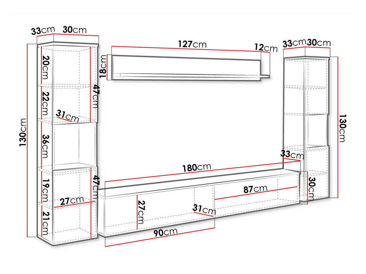 Nappali szett PARIS XL (Bamisio), Szín: Sötétszürke + Fényes fehér, Led világítás: Nem