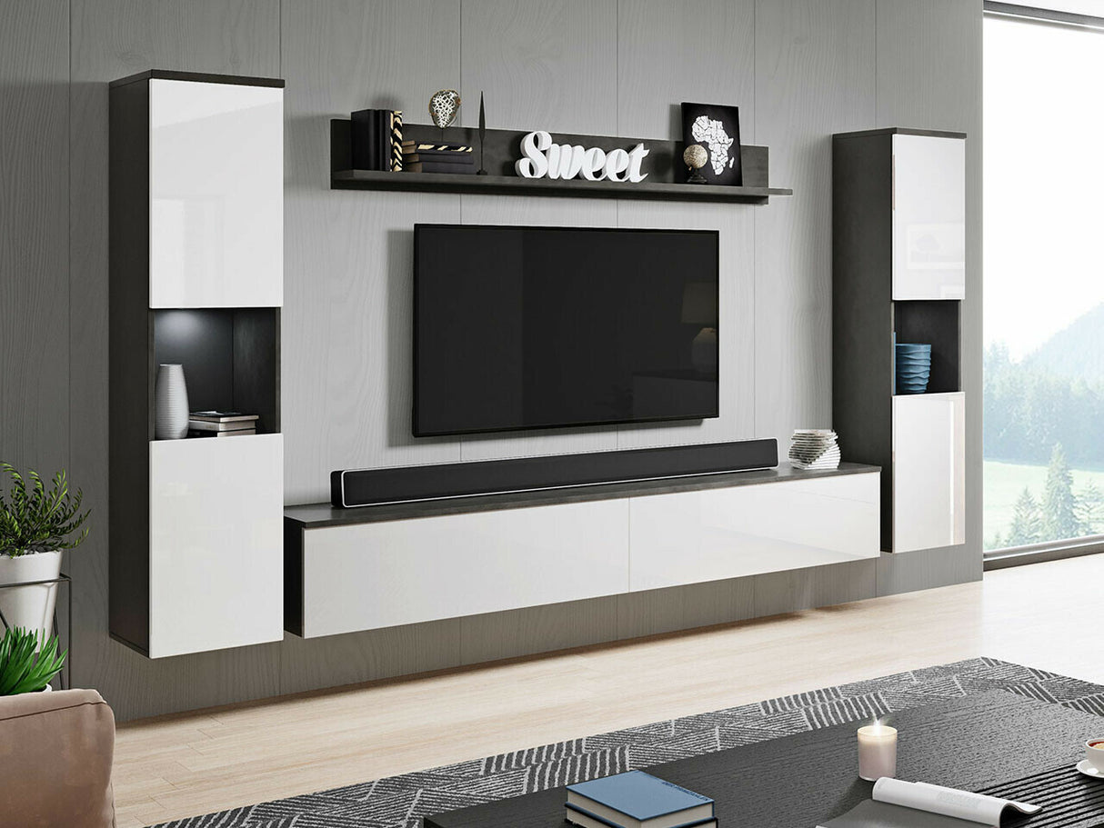 Nappali szett PARIS XL (Bamisio), Szín: Sötétszürke + Fényes fehér, Led világítás: Igen