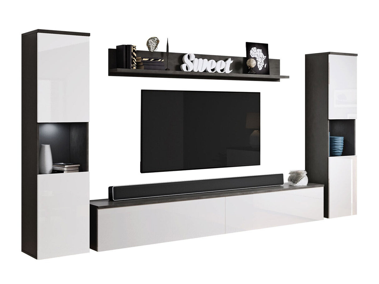 Nappali szett PARIS XL (Bamisio), Szín: Sötétszürke + Fényes fehér, Led világítás: Igen