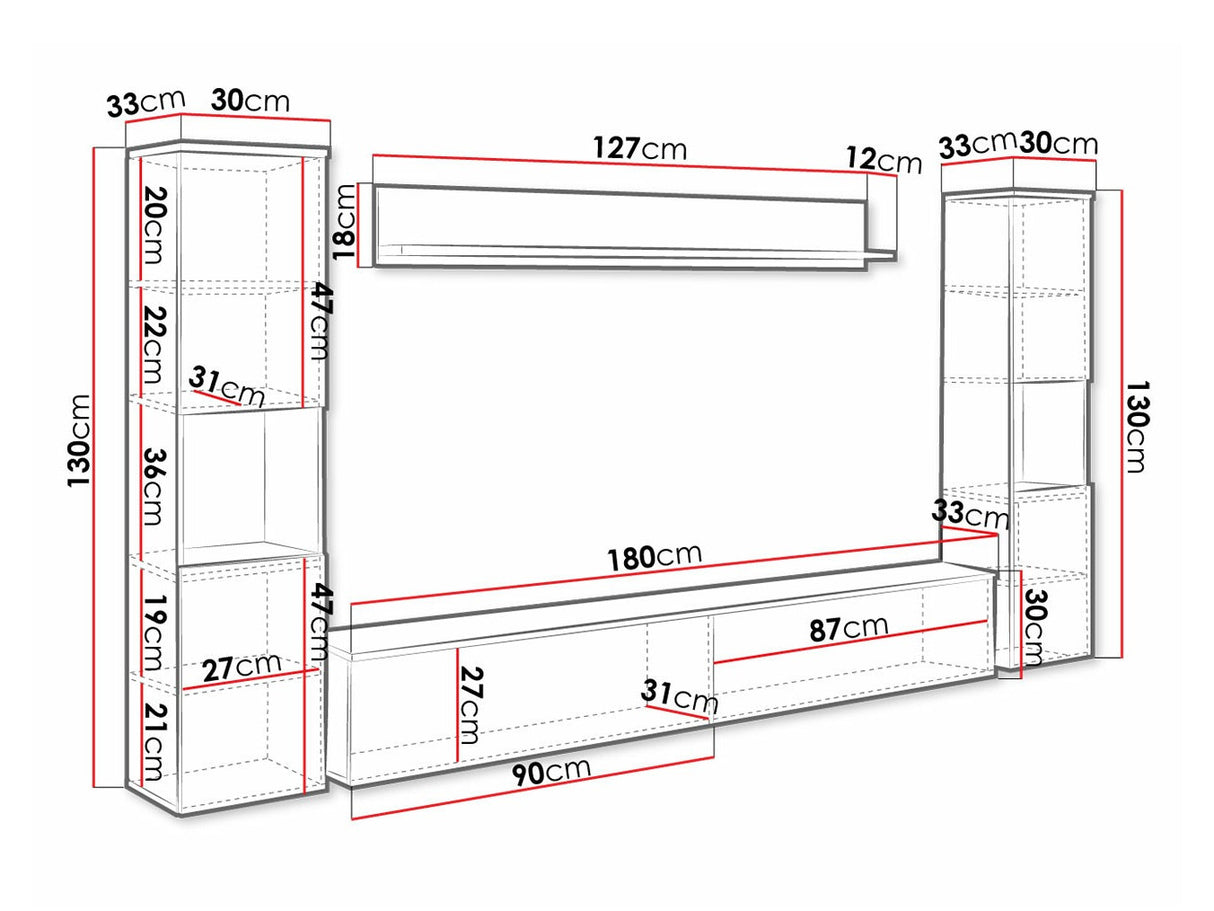 Nappali szett PARIS XL (Bamisio), Szín: Sötétszürke + Fényes fehér, Led világítás: Igen