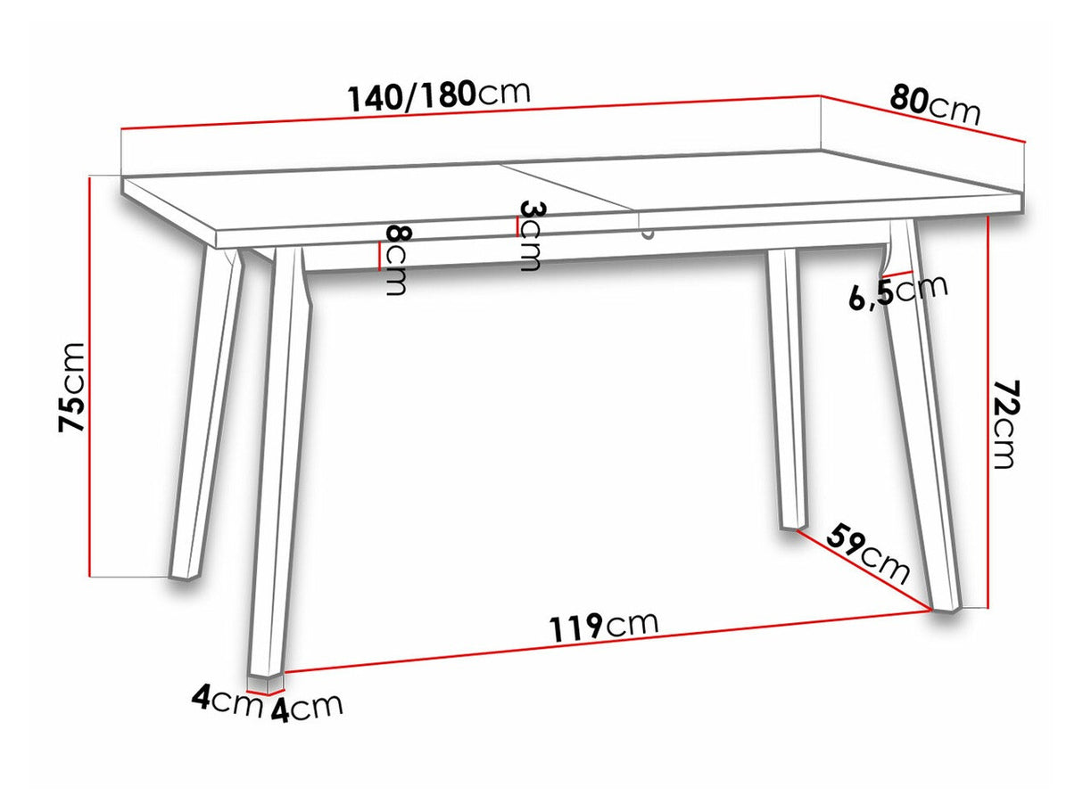 Asztal Oslo 5 80 x 140/180 (Harry 5), Munkalap színe: Grandson tölgy, Lábak színe: Fekete