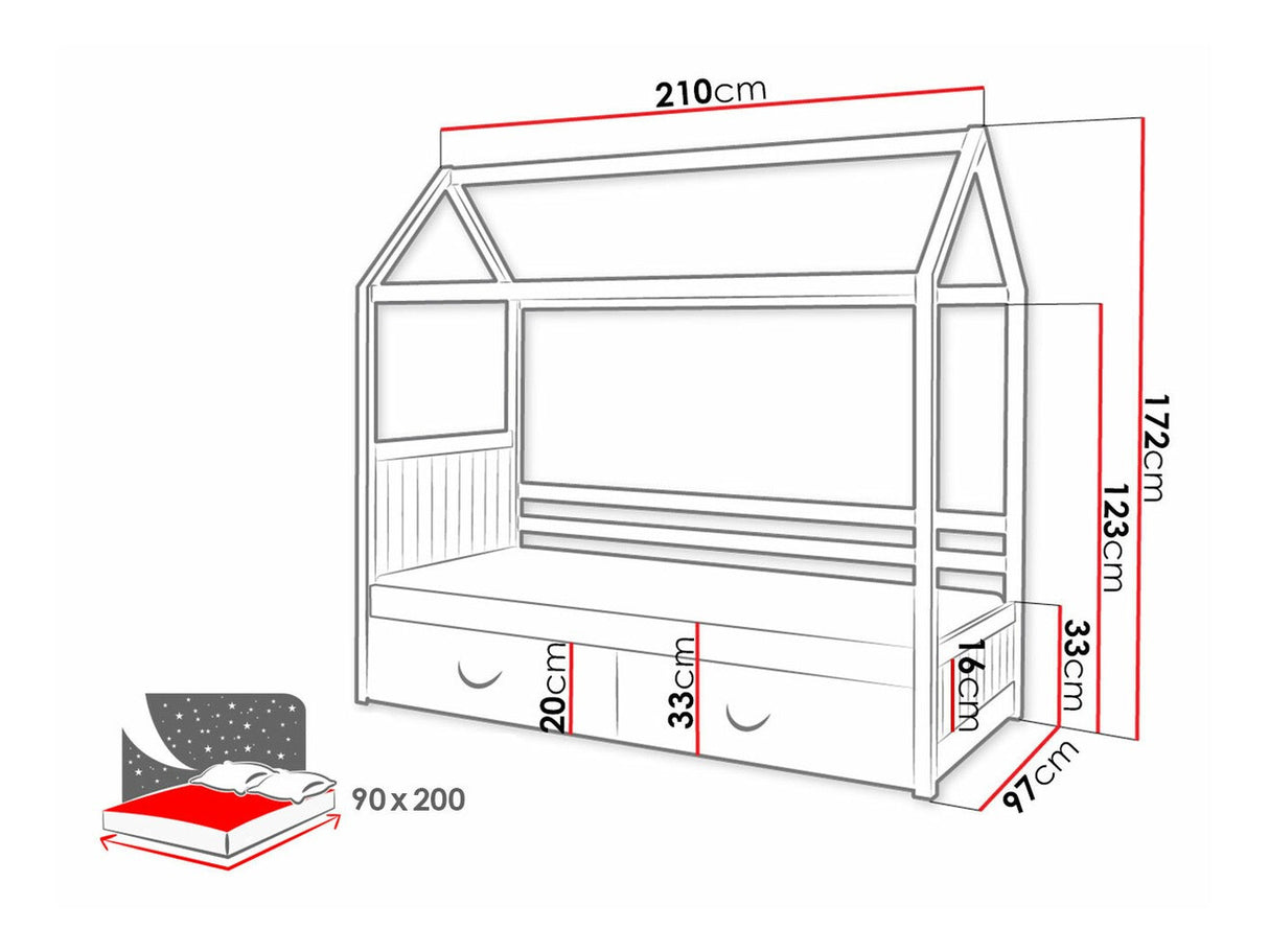 Ágy Rozalia (Pieris), Alvó felület mérete: 90 x 200 cm, Ütközőgerenda: Igen
