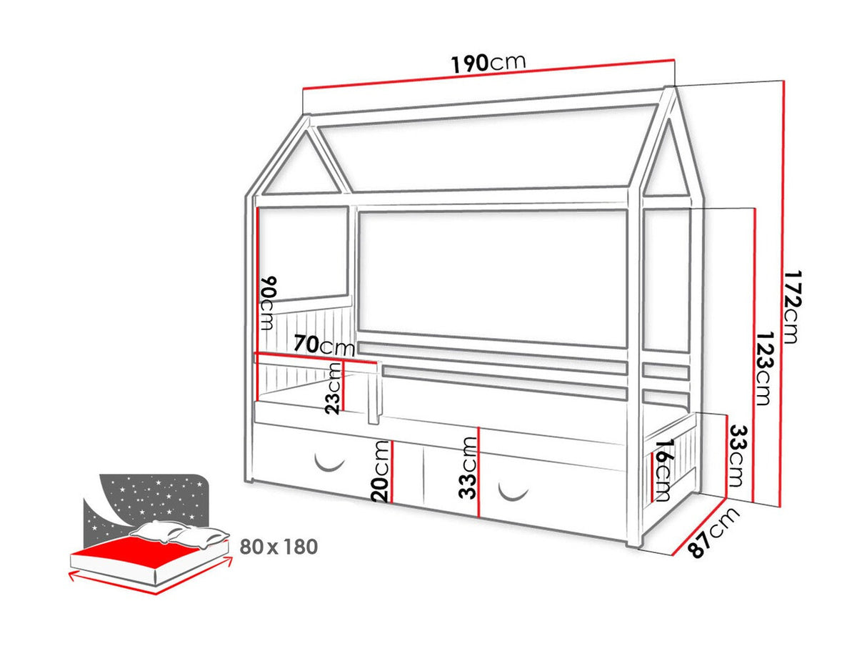 Ágy Rozalia (Pieris), Alvó felület mérete: 80 x 180 cm, Ütközőgerenda: Igen