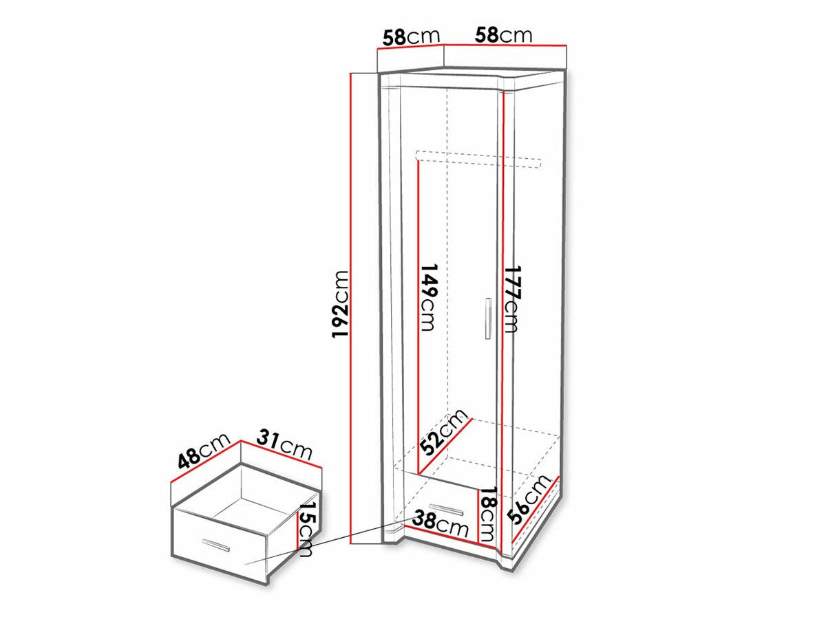 Gardróbszekrény Dallas D19 (Xavier), Szín: Triufel tölgy, Könyvespolcok: Nem