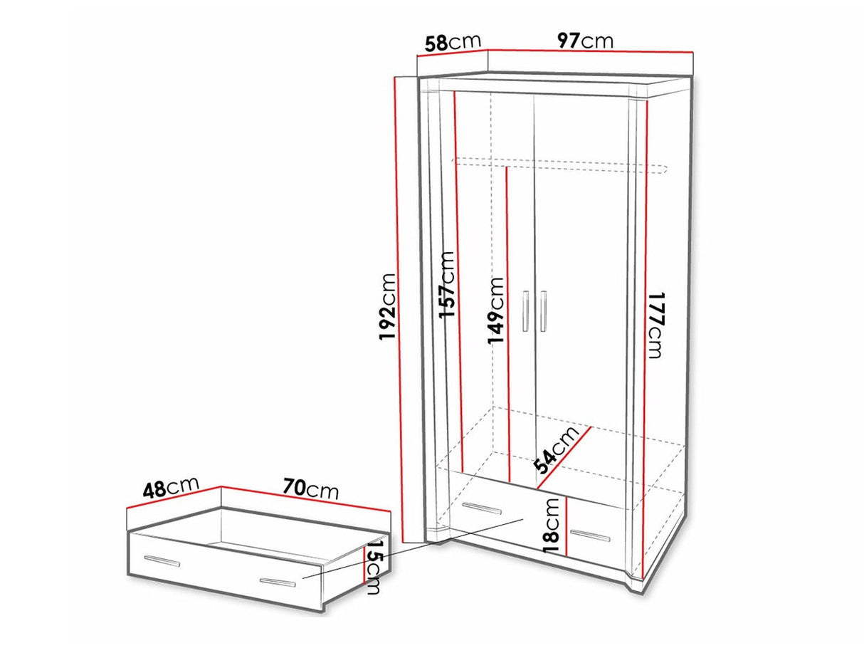 Gardróbszekrény Dallas D20 (Xavier), Szín: Triufel tölgy, Könyvespolcok: Nem