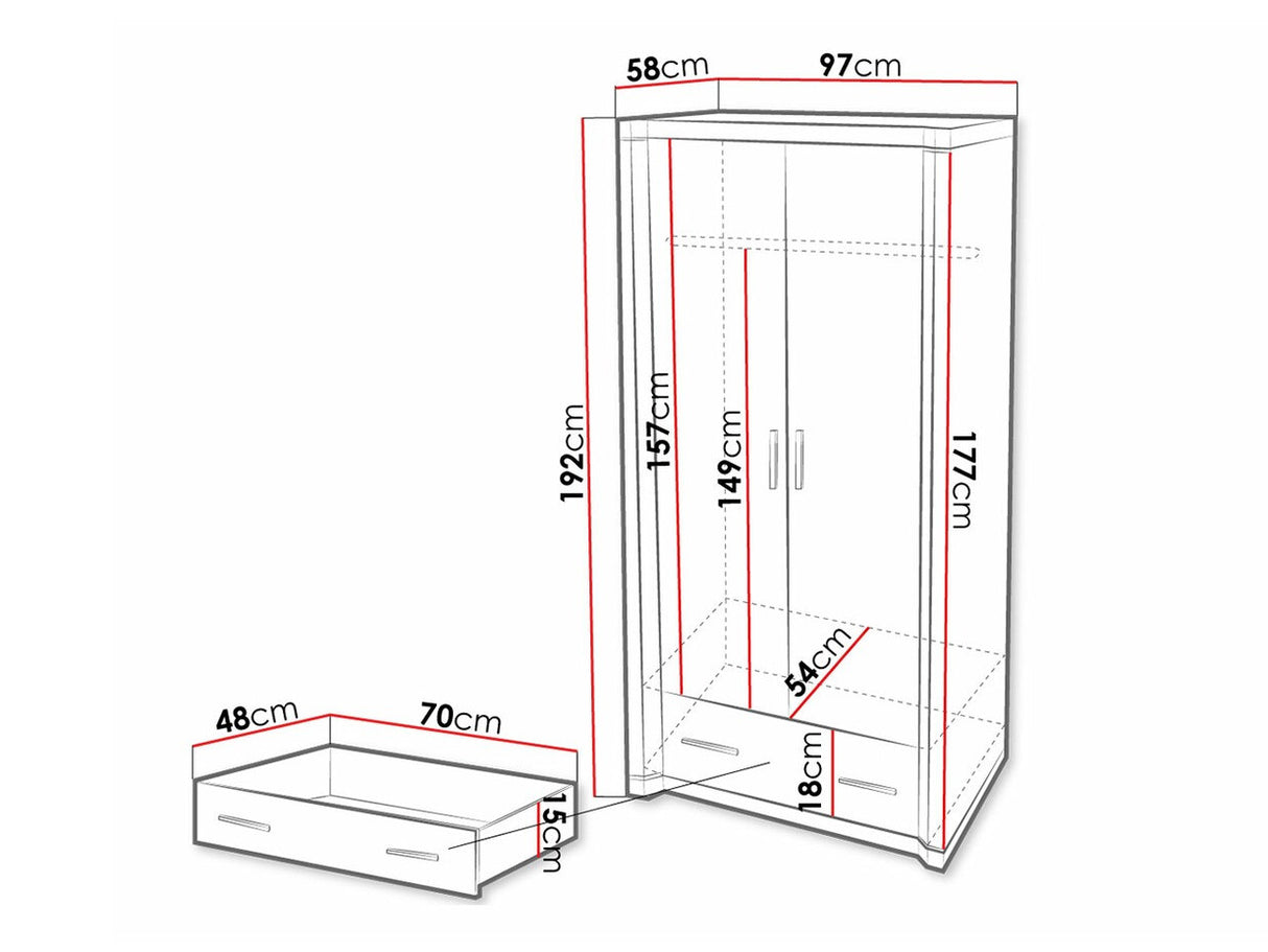 Gardróbszekrény Dallas D20 (Xavier), Szín: Triufel tölgy, Könyvespolcok: Igen