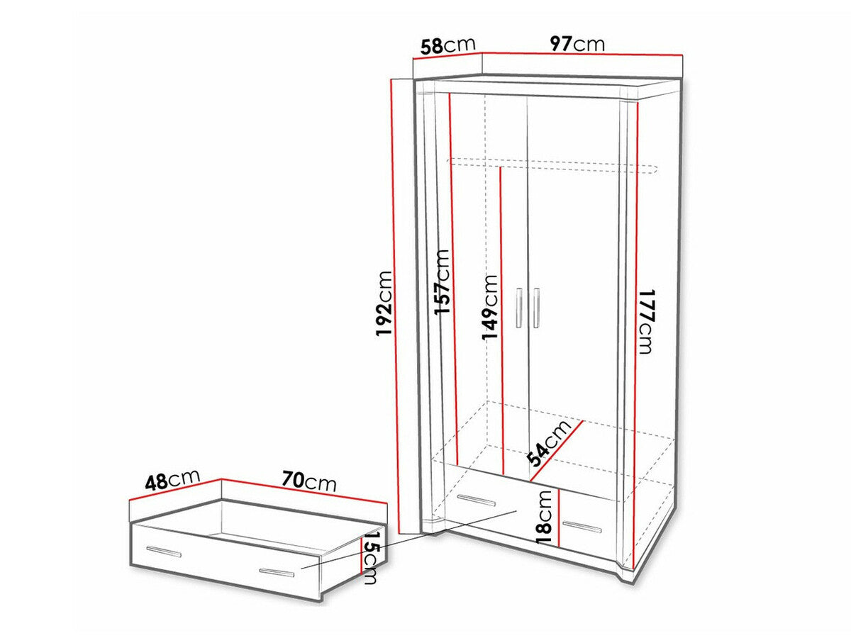 Gardróbszekrény Dallas D20 (Xavier), Szín: Sonoma tölgy, Könyvespolcok: Nem
