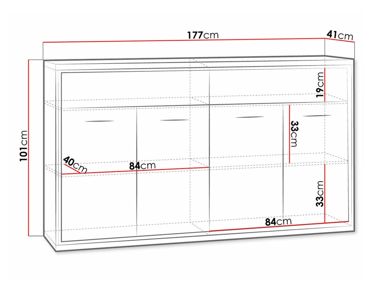 Komód MEDIOLAN 08 (Sarged SR08), Szín: Fényes fa, Led világítás: Nem, Lábak: Nem