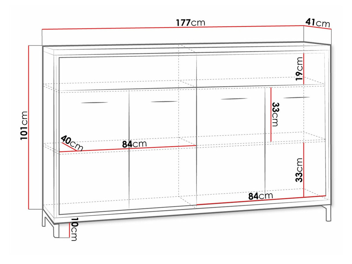 Komód MEDIOLAN 08 (Sarged SR08), Szín: Fényes fa + Tölgy, Led világítás: Igen, Lábak: Igen