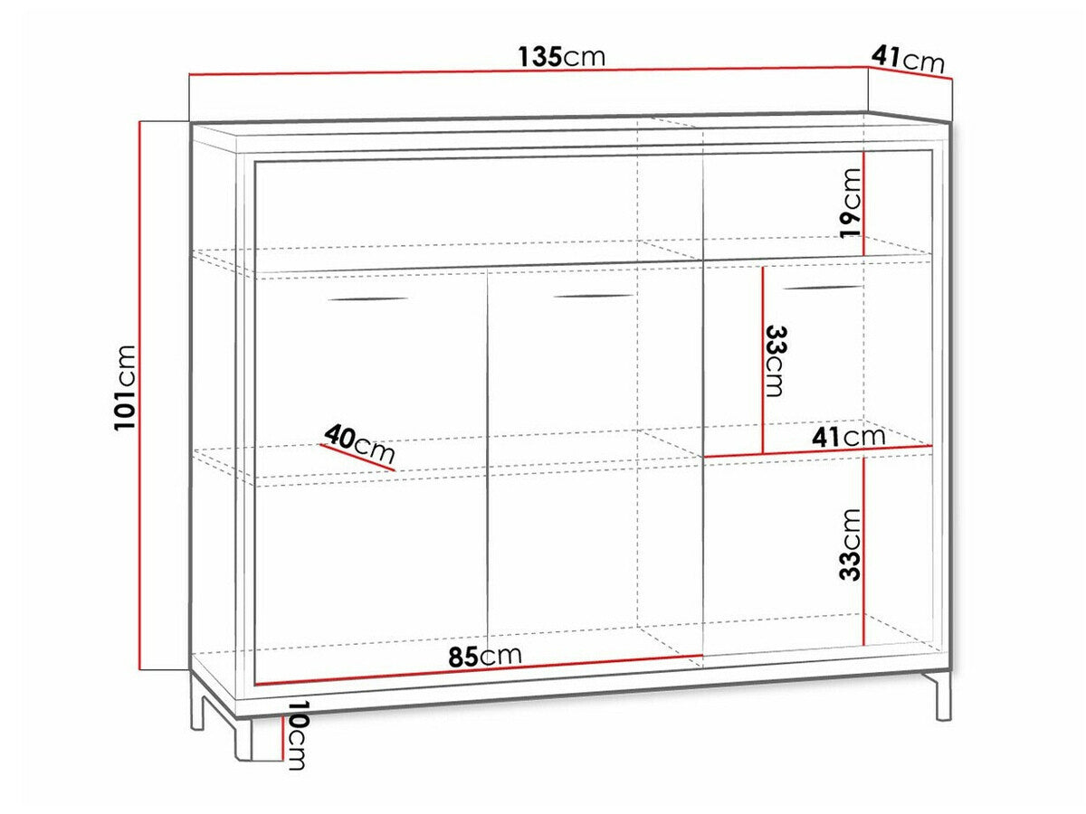 Komód MEDIOLAN 07 (Sarged SR07), Szín: Fényes fa + Tölgy, Led világítás: Nem, Lábak: Igen