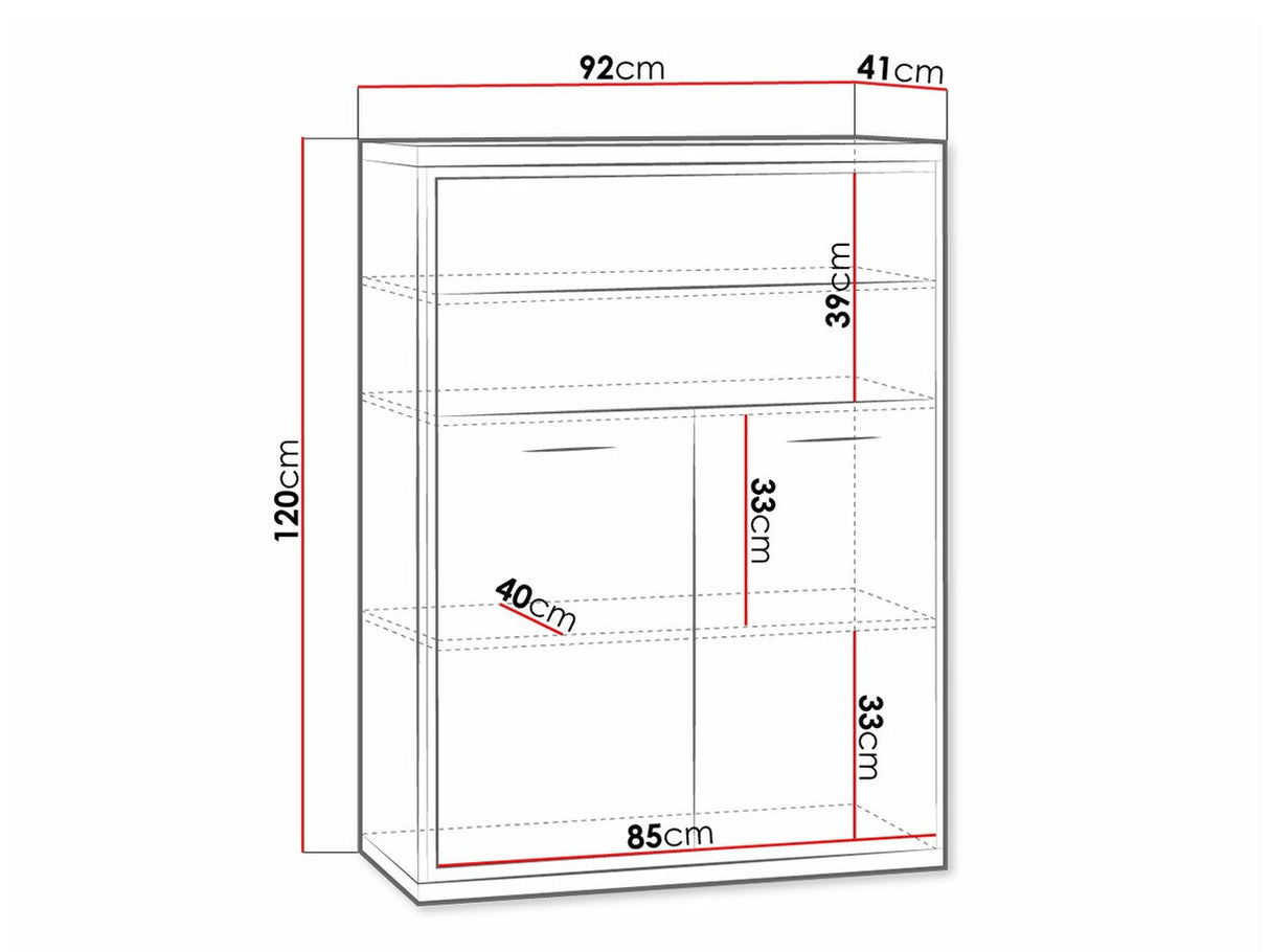 Komód MEDIOLAN 06 (Sarged SR06), Szín: Fényes fa + Tölgy, Led világítás: Nem, Lábak: Nem