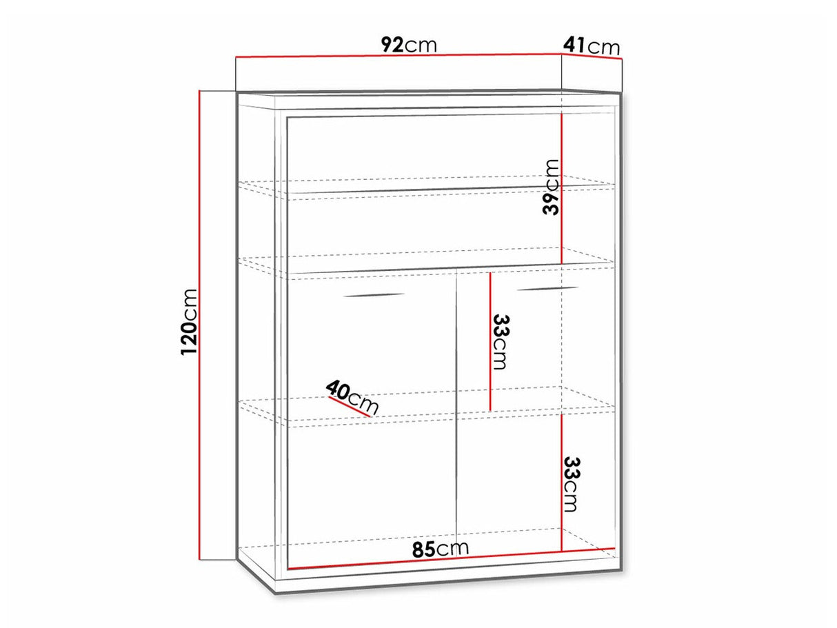 Komód MEDIOLAN 06 (Sarged SR06), Szín: Fényes fa + Tölgy, Led világítás: Igen, Lábak: Nem