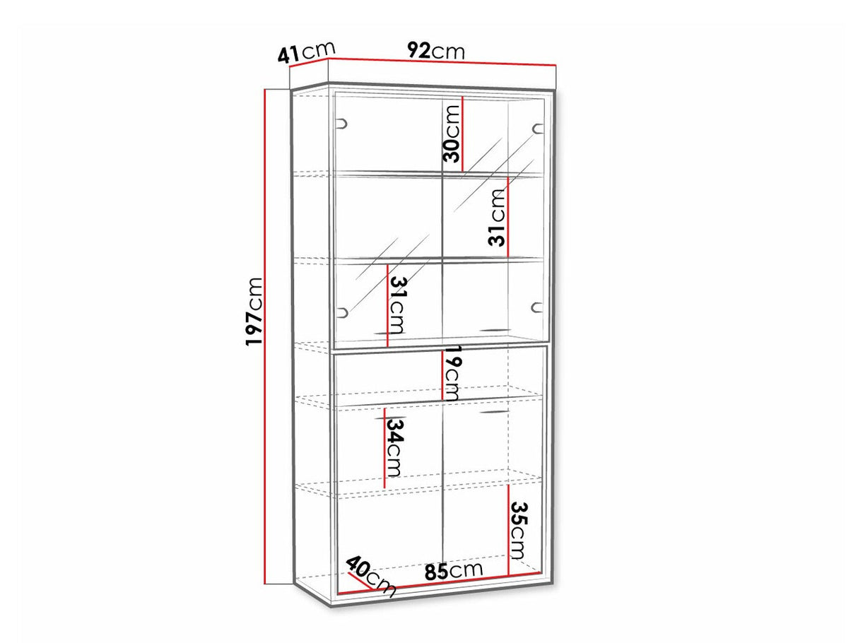 Könyvespolc Mediolan 03 (Sarged SR03), Szín: Fényes fa + Tölgy, Led világítás: Igen