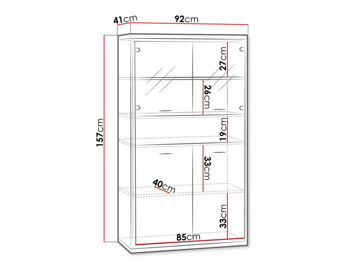 Könyvespolc Mediolan 05 (Sarged SR05), Szín: Fényes fa + Tölgy, Led világítás: Igen