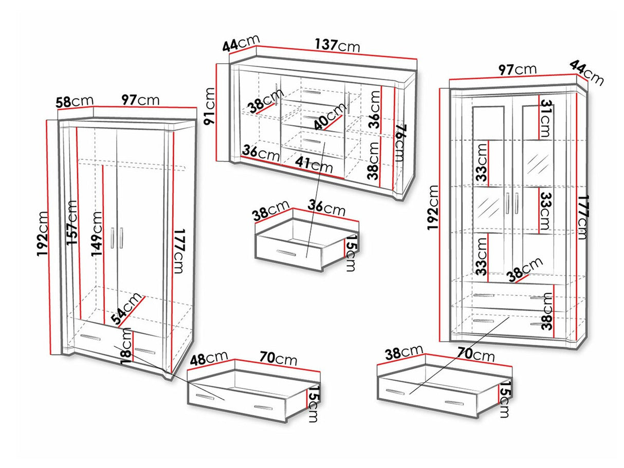 Nappali szett Dallas IV (Xavier) , Szín: Triufel tölgy, Led világítás: Nem, Könyvespolcok: Nem