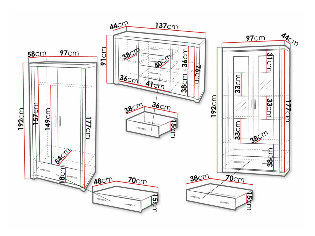 Nappali szett Dallas IV (Xavier) , Szín: Triufel tölgy, Led világítás: Nem, Könyvespolcok: Igen