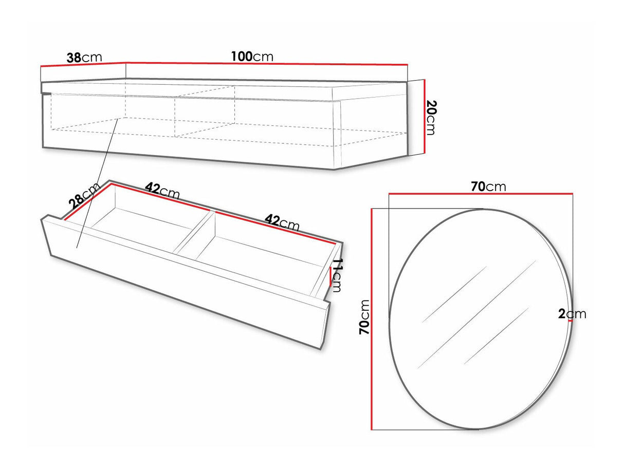 Fésülködő asztal NAVENE I, Szín: Fehér + Fényes fehér