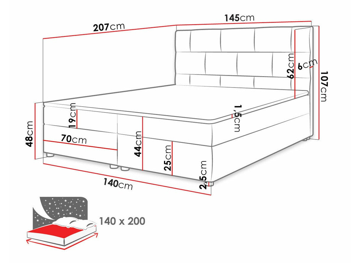Kontinentális ágy Wall ( Bicyk ), Alvó felület mérete: 140 x 200 cm, Szín: Itaka 10