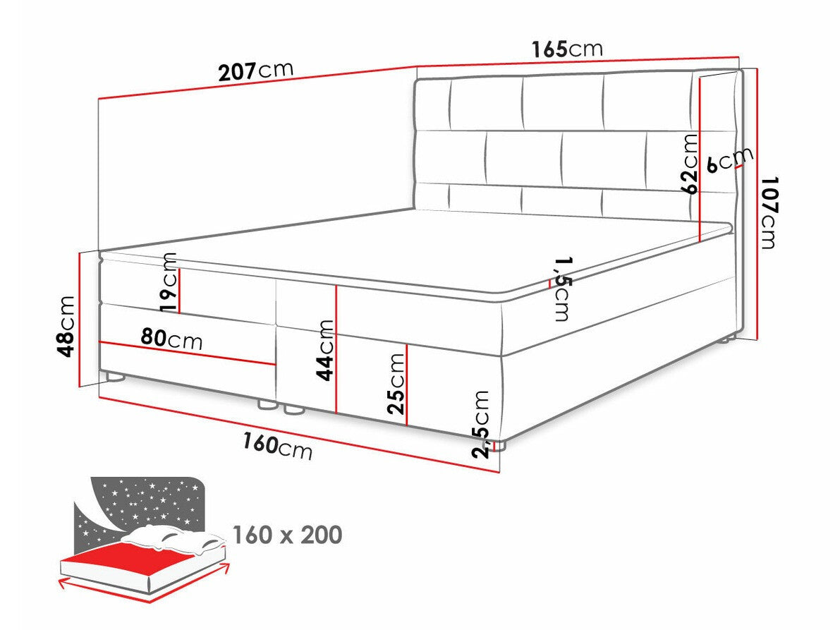 Kontinentális ágy Wall ( Bicyk ), Alvó felület mérete: 160 x 200 cm, Szín: Itaka 10