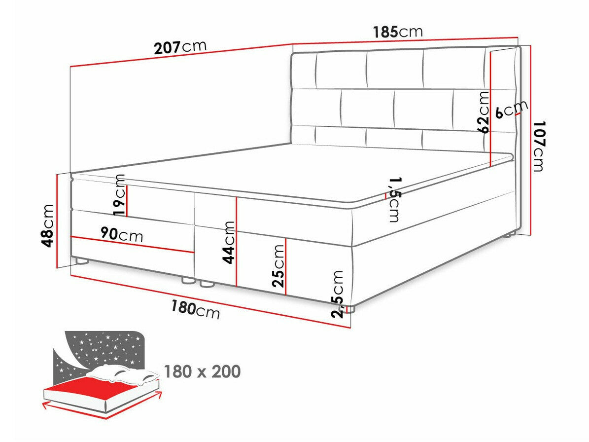 Kontinentális ágy Wall ( Bicyk ), Alvó felület mérete: 180 x 200 cm, Szín: Itaka 10