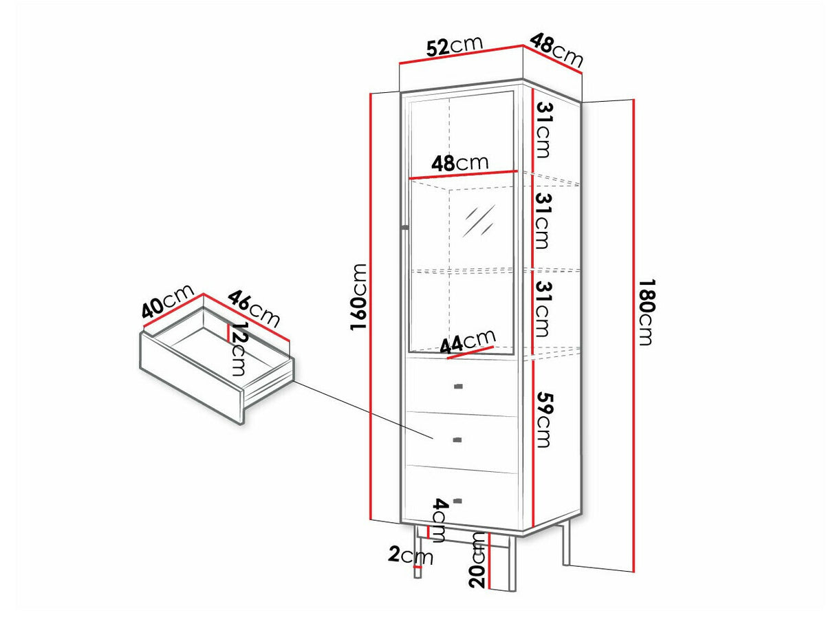 Könyvespolc Witryna 1D3SZ BARTISE Dąb Artisan/Czarny (Brulpin), Led világítás: Nem
