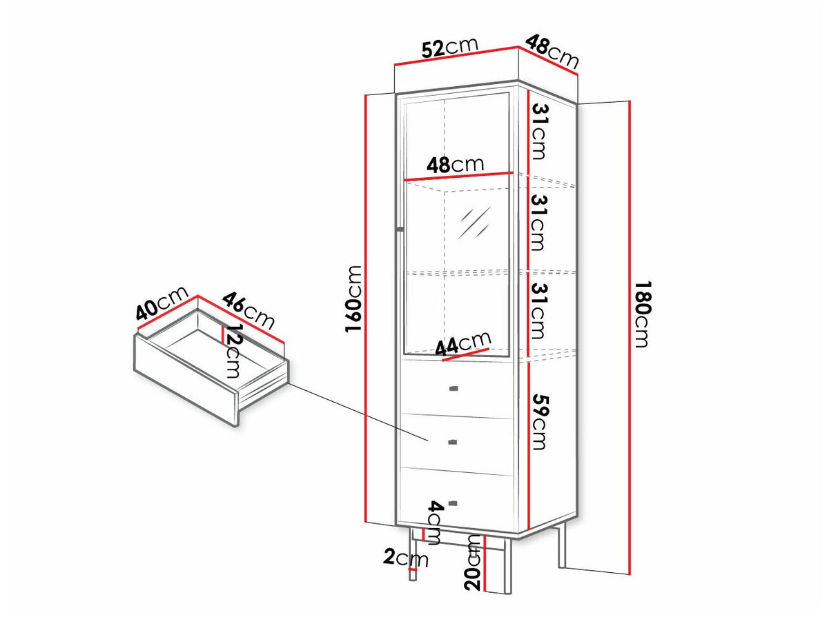 Könyvespolc Witryna 1D3SZ BARTISE Dąb Artisan/Czarny (Brulpin), Led világítás: Igen