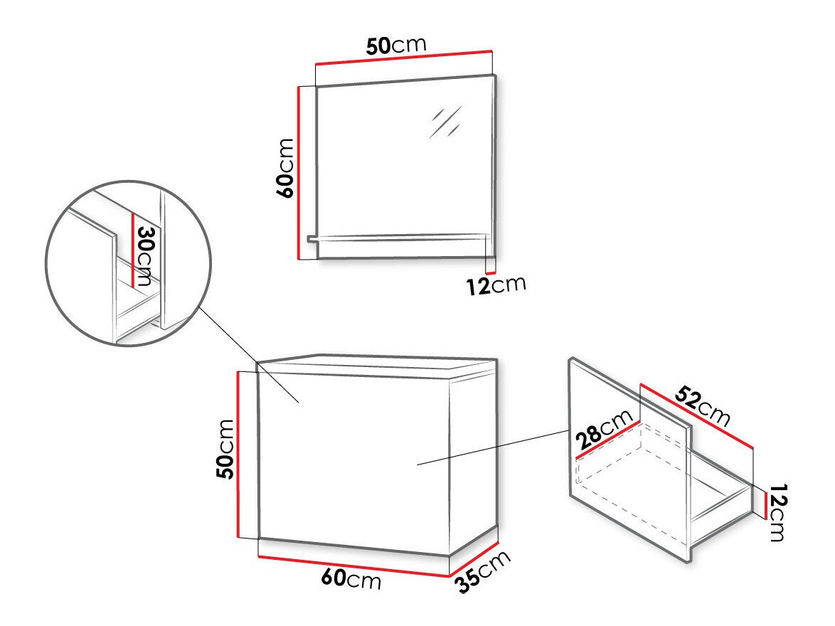 Fürdőszoba garnitúra Szafka z umywalką + lustro NEXSO 35/10/60, Szín: Fekete + Grafit