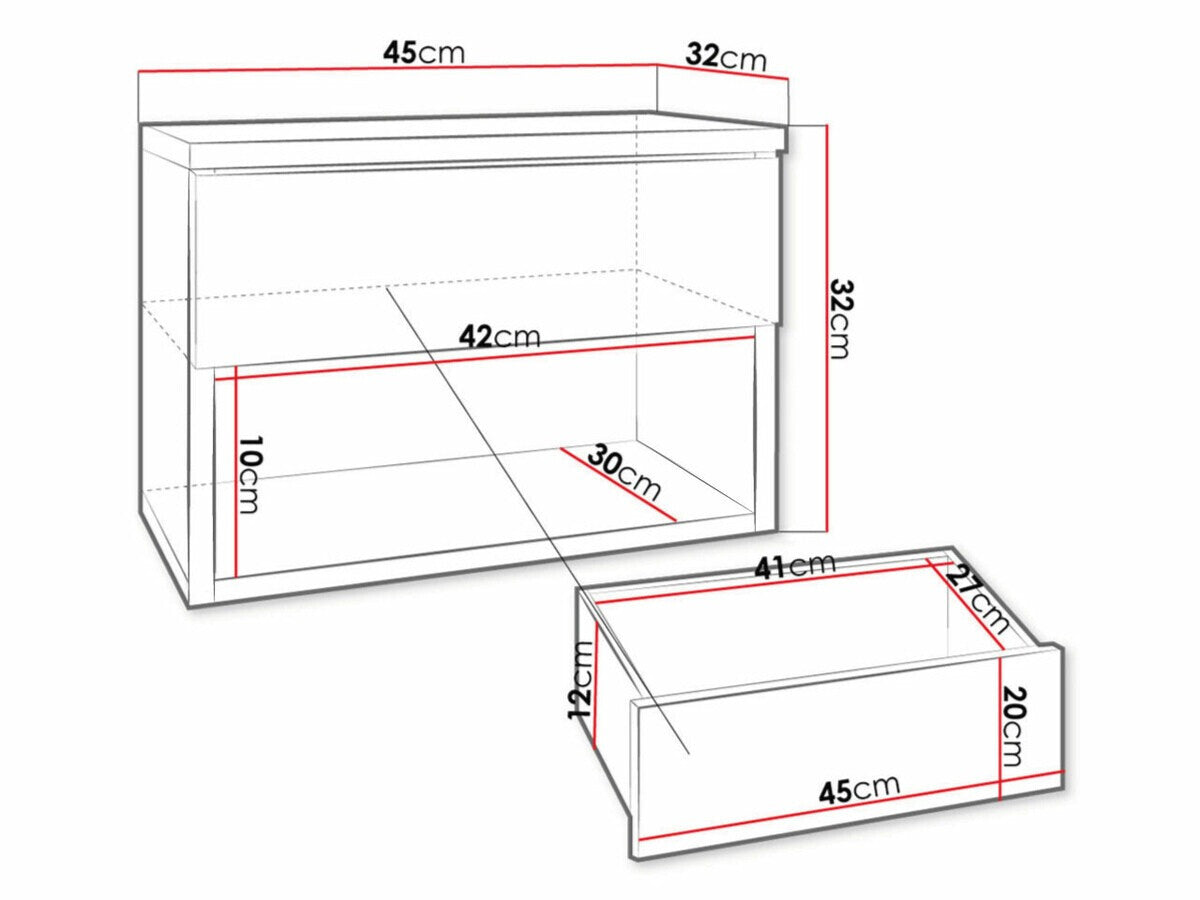 Éjjeliszekrény Nece (Abercja), Szín: Fehér + Fényes fehér