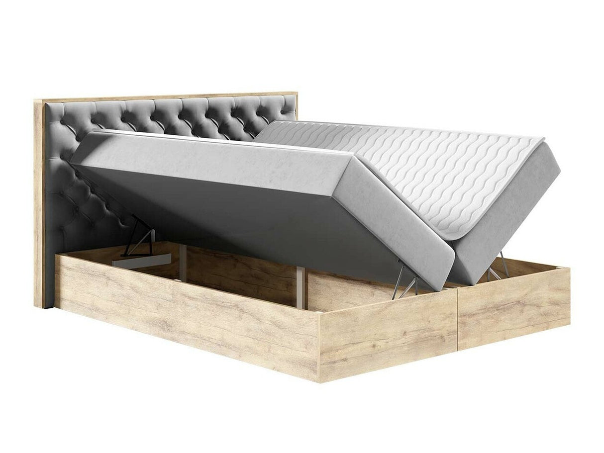 Kontinentális ágy WOOD 3 (Madaris 3), Szín: Wotan tölgy + Faro 7, Alvó felület mérete: 200 x 200 cm