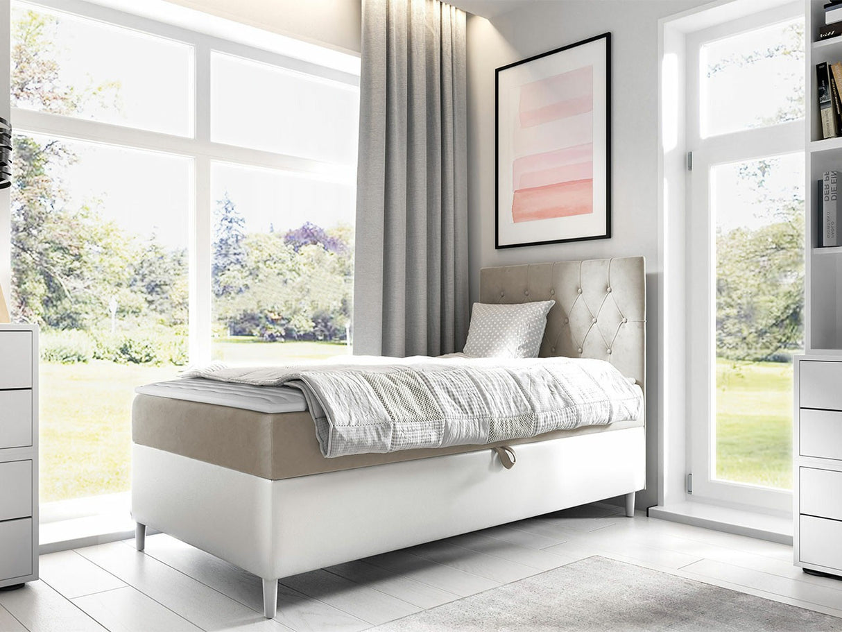 Kontinentális ágy JUNIOR FILIP 1, Szín: Öko bőr Soft 017 + Fresh 1, Ágyneműtartó: Jobbra, Alvó felület mérete: 100 x 200 cm