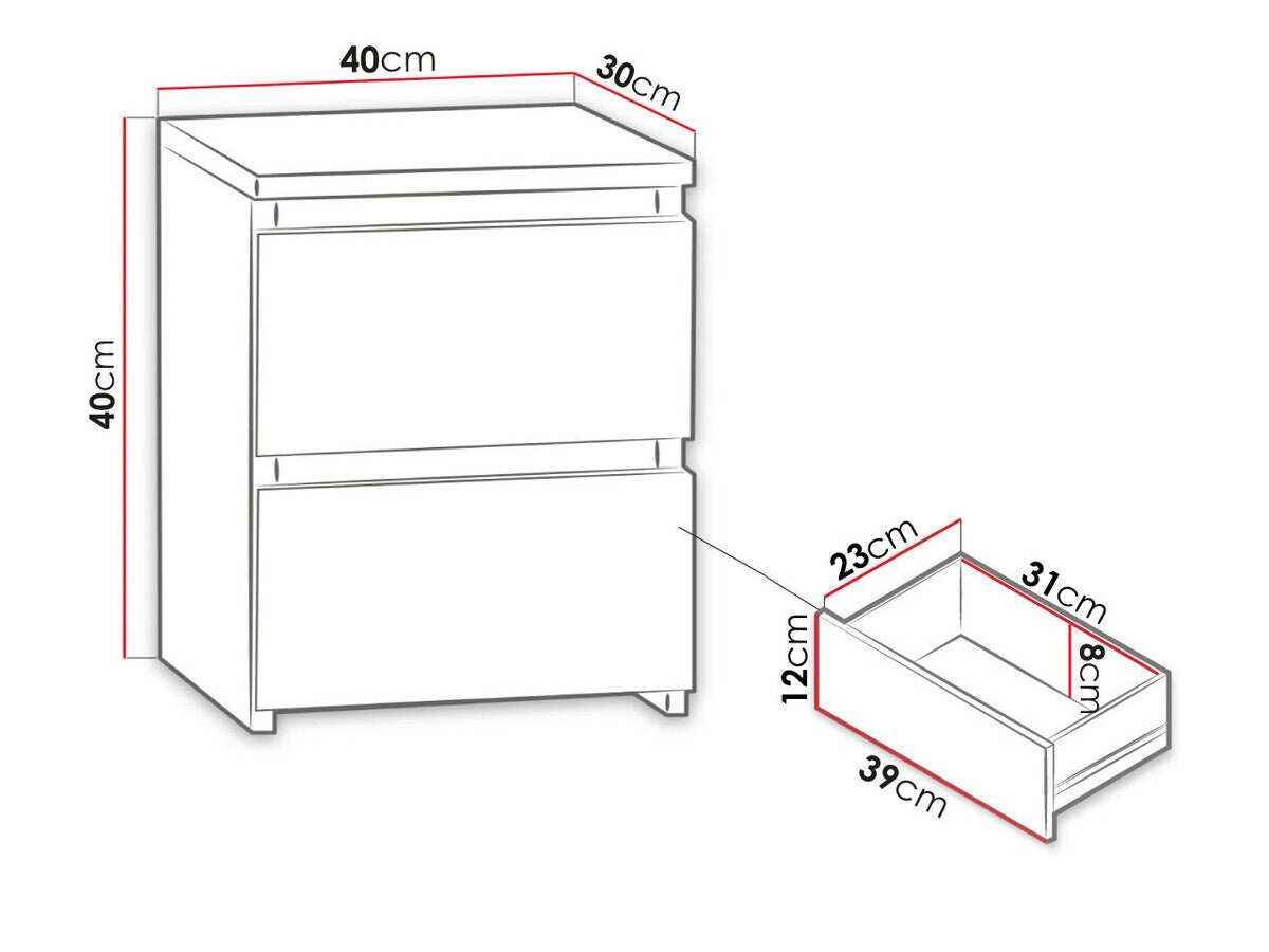 Éjjeliszekrény MALWA M2 (Osko OK2), Szín: Sonoma tölgy