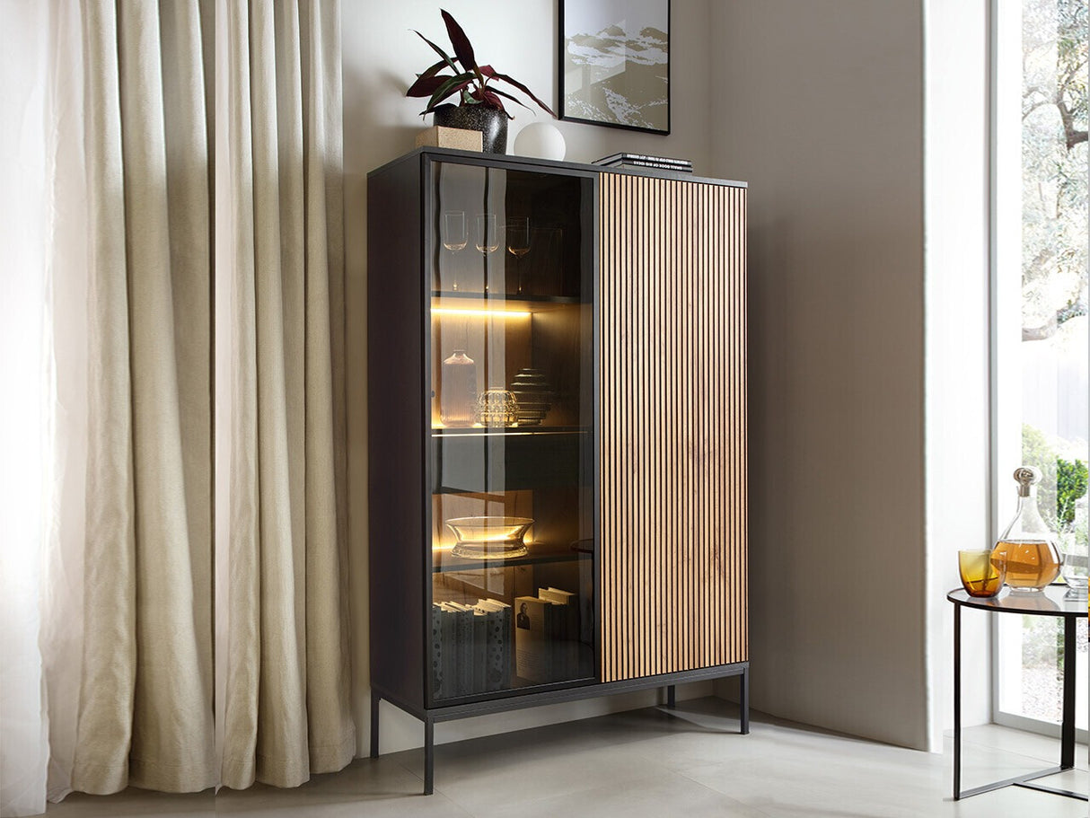 Könyvespolc Witryna SENTO WTSZ104 + LED Czarny grafit/Dąb wotan (Dornis)