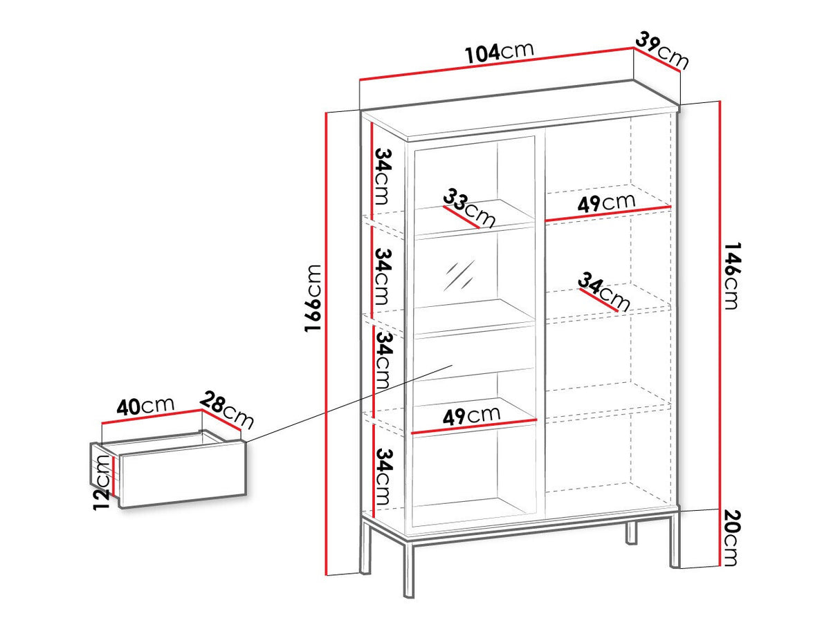 Könyvespolc Witryna SENTO WTSZ104 + LED Czarny grafit/Dąb wotan (Dornis)