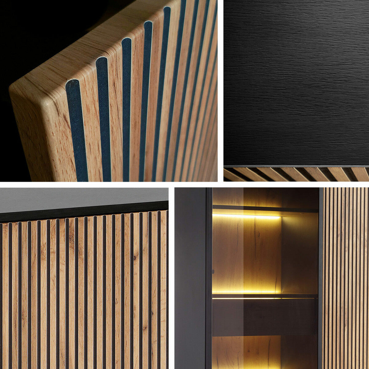 Könyvespolc Witryna SENTO WTSZ104 + LED Czarny grafit/Dąb wotan (Dornis)